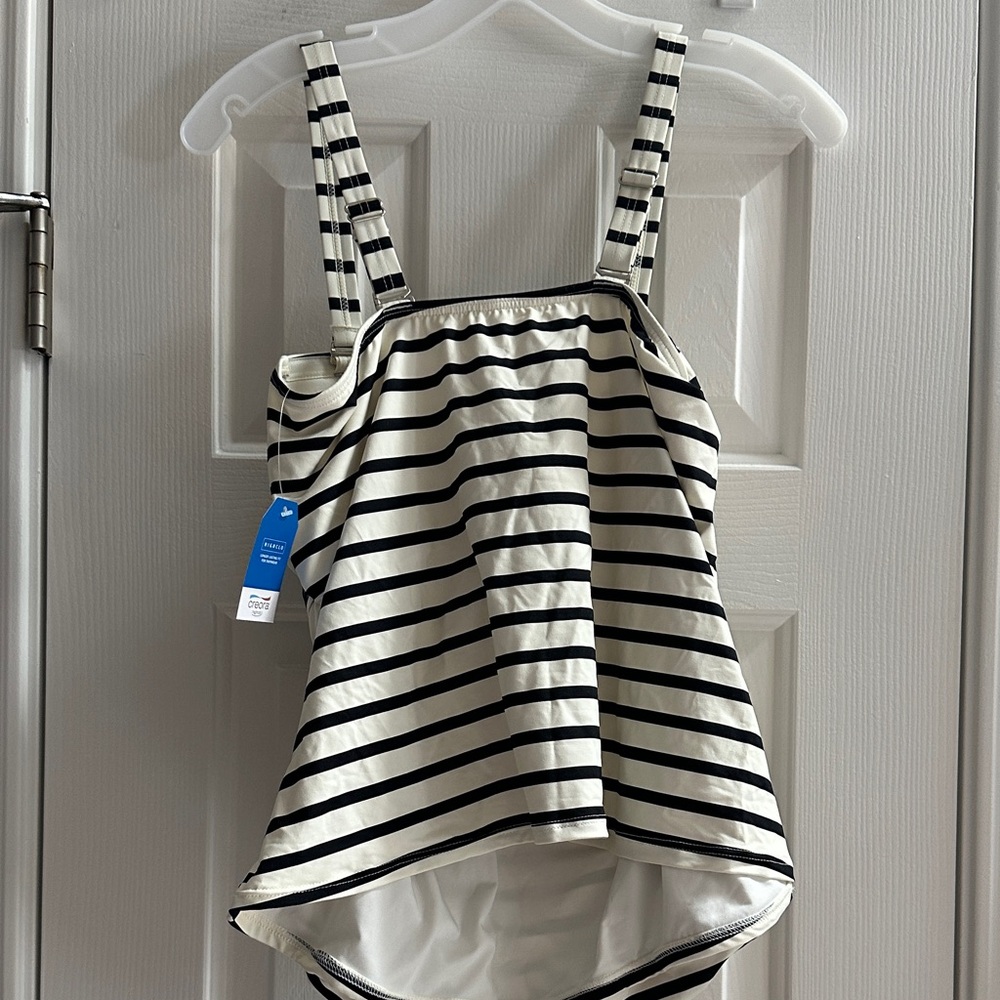 Lands' End Black and White Striped One-Piece Swim Top Tankini NWT 16W Classic - Picture 4 of 9